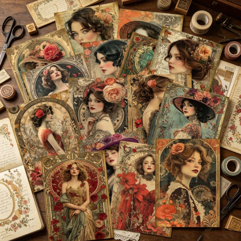 Vintage Beauties Character Background Paper 11cm x 15cm 16psc image 2