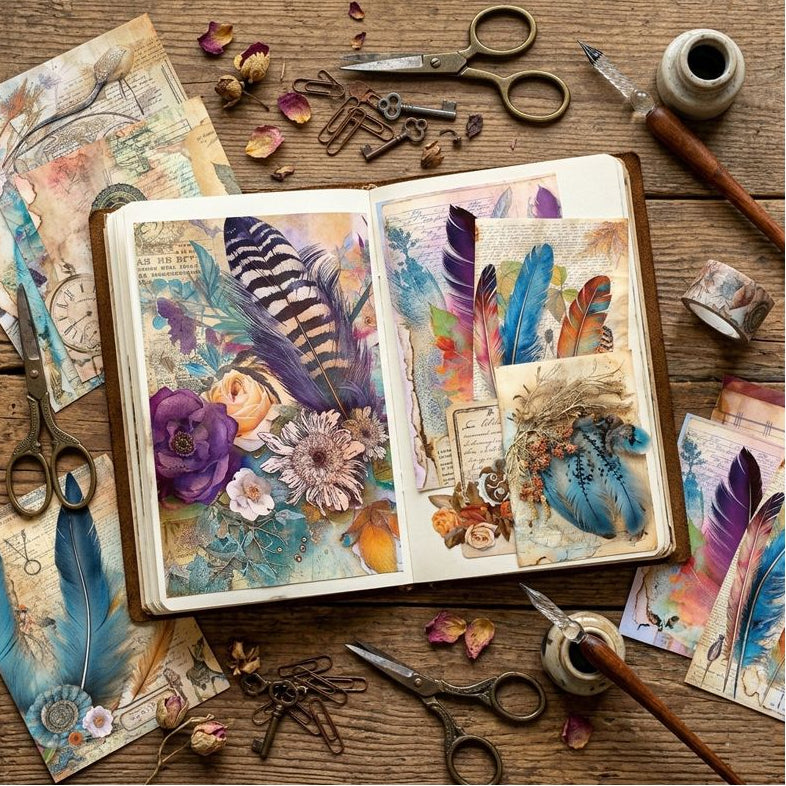 Vintage Feathered Dreams Background Paper 11cm x 15cm 16psc image 0