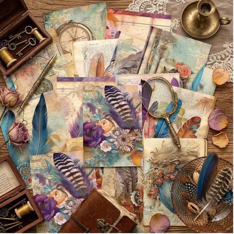 Vintage Feathered Dreams Background Paper 11cm x 15cm 16psc image 2