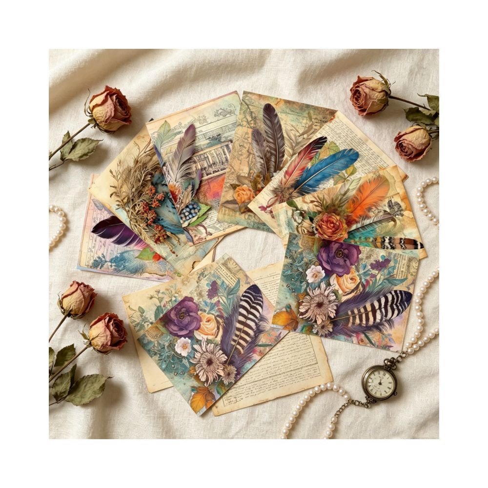 Vintage Feathered Dreams Background Paper 11cm x 15cm 16psc image 4