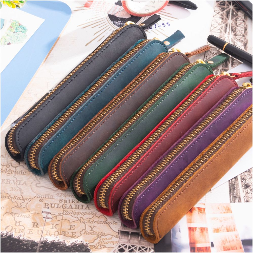 Leather Apple Shaped Pen Case 19cm x 3cm 6 variants image 2