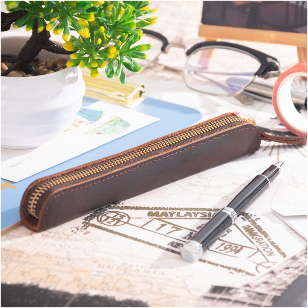 Leather Apple Shaped Pen Case 19cm x 3cm 6 variants image 3