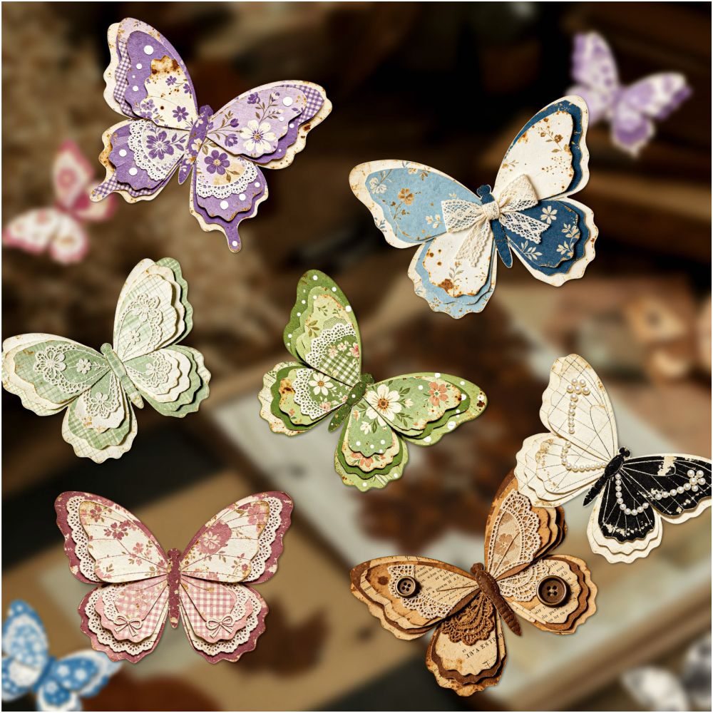 Vintage Style Butterfly Paper Stickers 15 psc 6 designs image 0