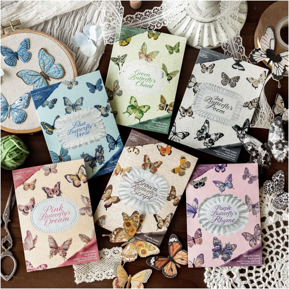 Butterfly Fabric Paper Stickers Book 20psc 6 Designs image 1