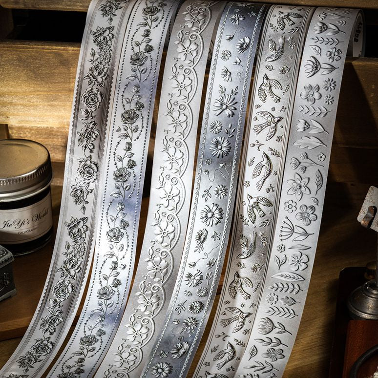 Vintage Silver Light Flower PET Tape 2 5cm x 2m 6 Designs image 3