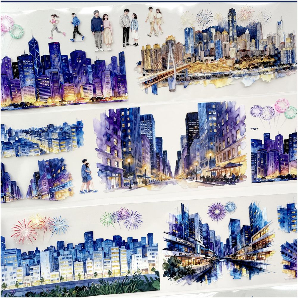 Summer night fireworks night scene PET Tape 7cm x 1m image 0