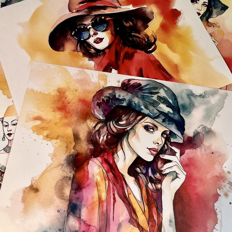 American retro fashion junk journal background paper 14 Sheets 14cm x 18cm image 1