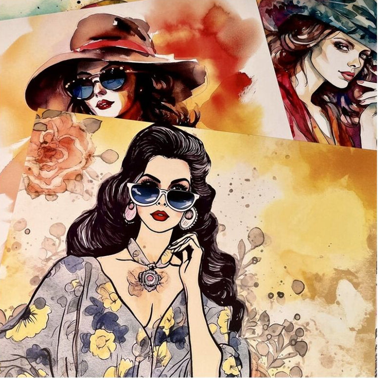 American Retro Fashion Junk Journal Background Paper 14 Sheets 14cm x 18cm