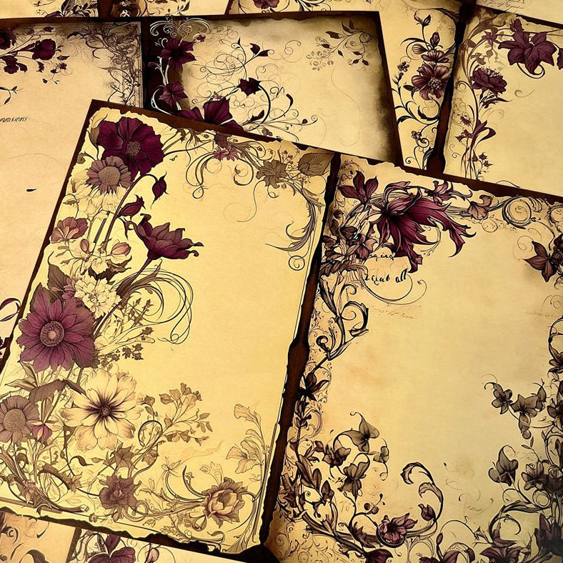 Gothic dark classic floral pattern background paper 10 Sheets 14cm x 18cm image 1