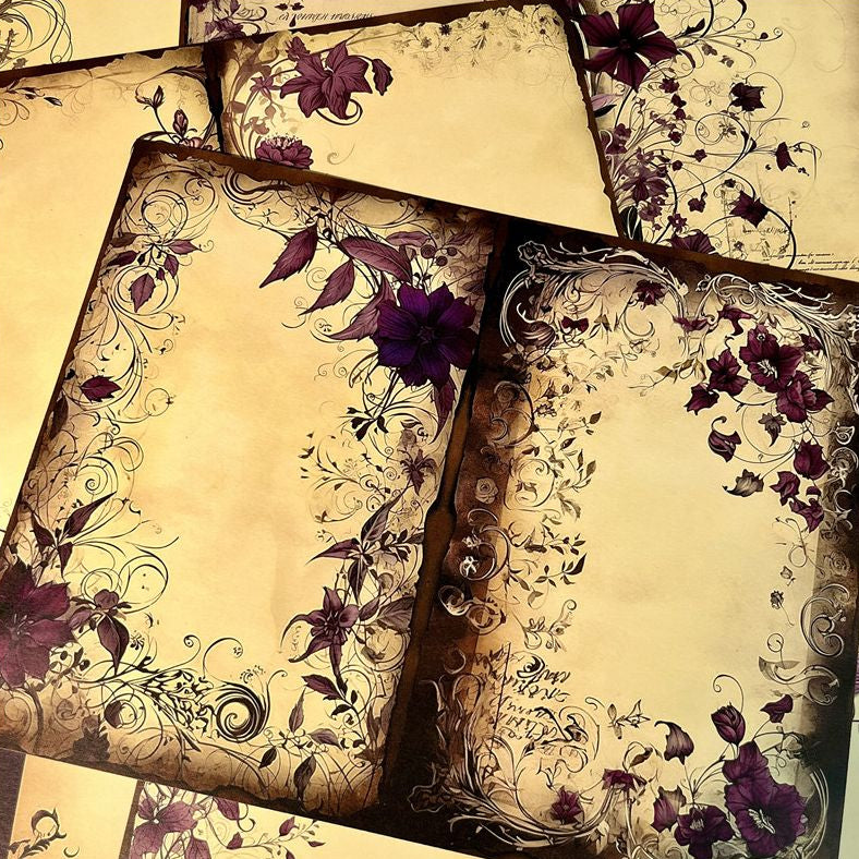Gothic Dark Classic Floral Pattern Background Paper 10 Sheets 14cm x 18cm