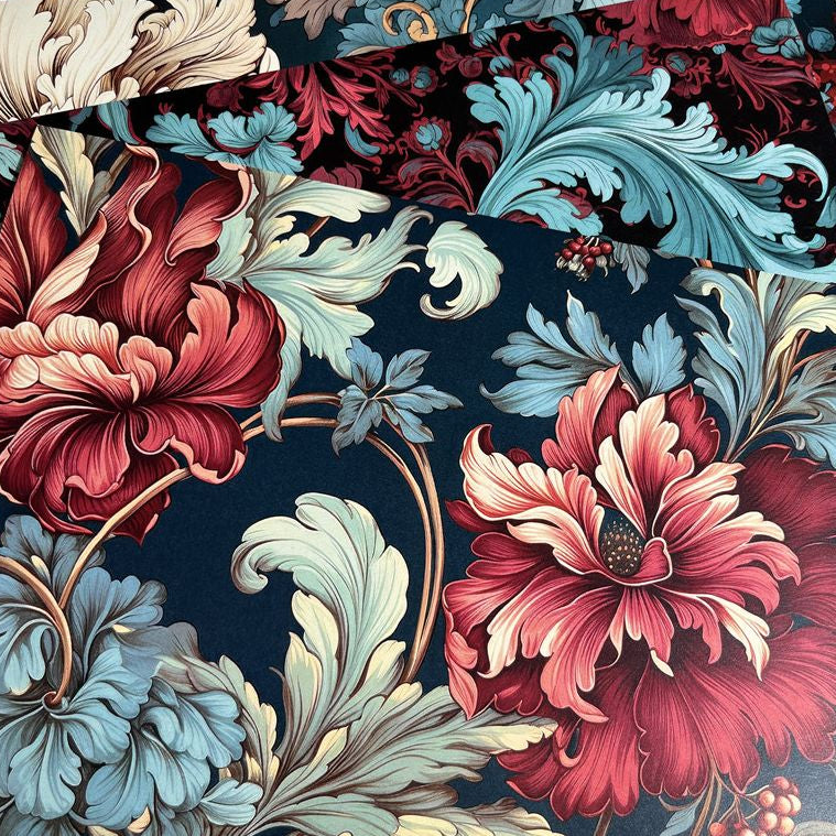 Baroque peacock blue classic floral pattern background paper 14cm x 18cm 10 Sheets image 1