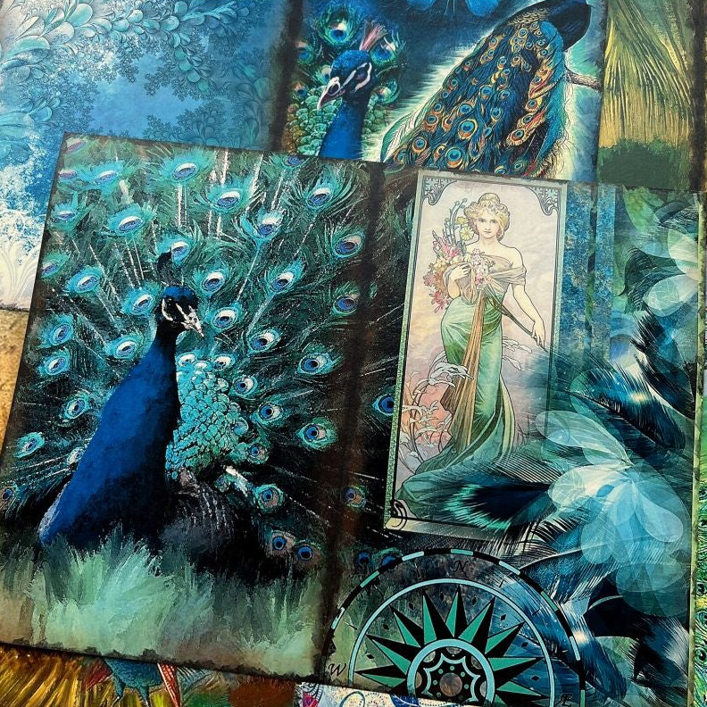 Peacock Forest Baroque Collage Material Paper 13cm x 18 cm 10 Sheets