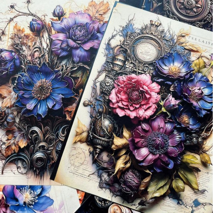 Retro Baroque butterfly flower and feather background paper 14cm x 18cm 24 Sheets image 2