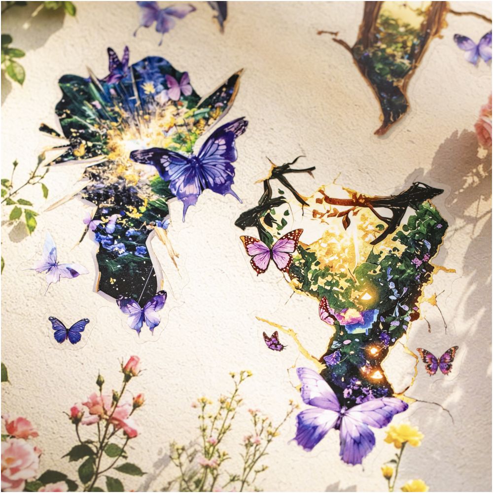 Cracked Butterfly Series PET Stickers 10 Pcs 6 Styles image 0