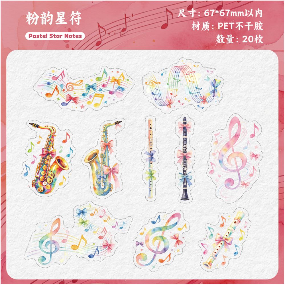 Music Theme PET Stickers 20 Sheets 6 Designs