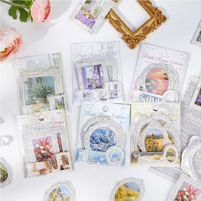 Vintage Embossed Versatile Material PET Stickers 30 Sheets 6 Designs image 1