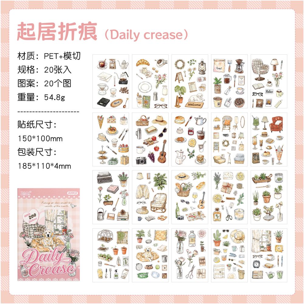 Daily Life Themed Sticker Book 20 Sheets 4 Styles