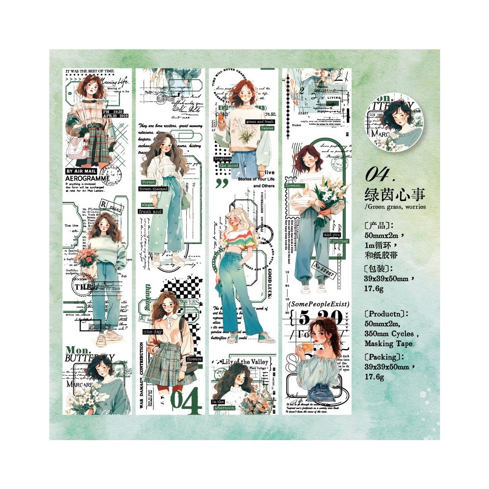 Life Series Character Washi Tape 4 Designs 5cm x 2m