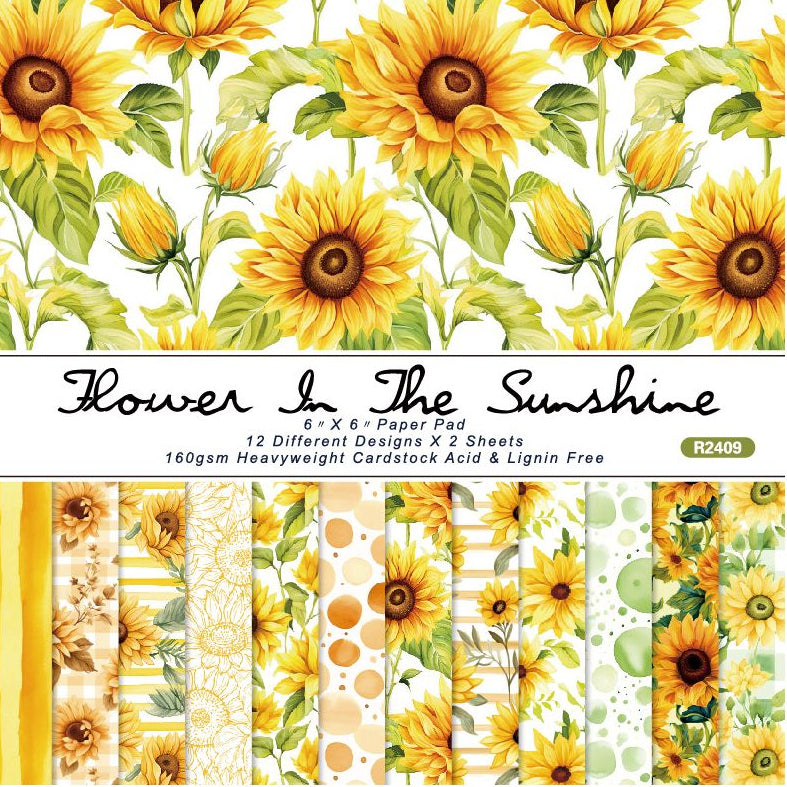 Sunflowers series material paper 15cm x 15cm 12 Sheets image 0