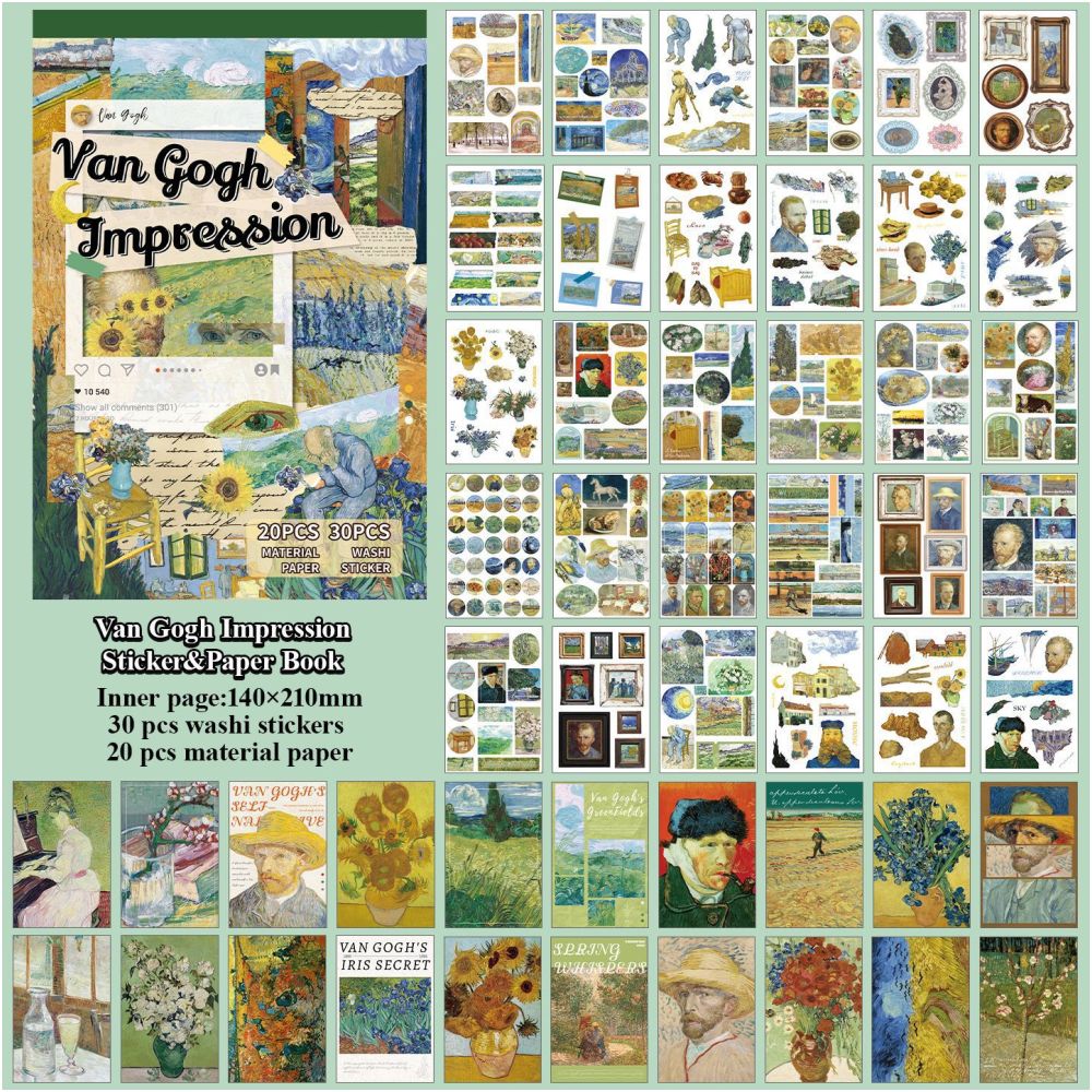 Van Gogh Impressions Vintage Sticker Book 50 sheets