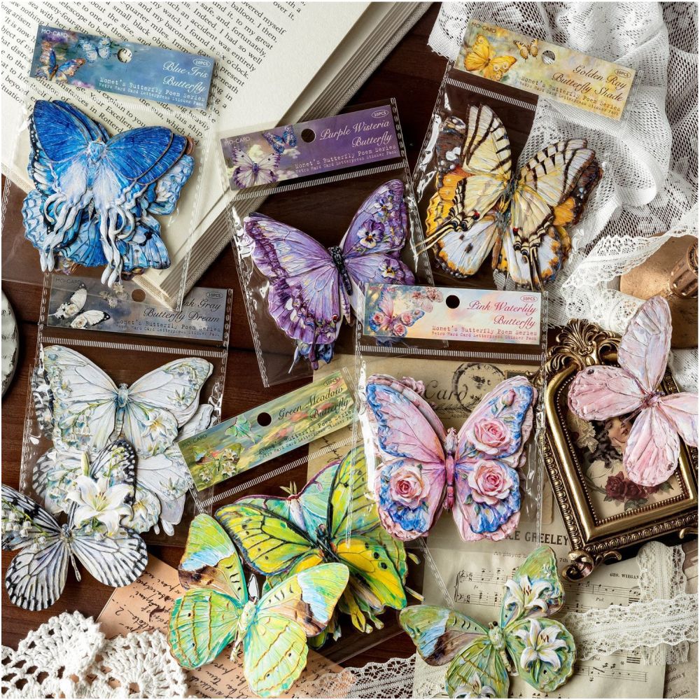 Butterfly Poem series embossed Paper Stickers 10 sheets 6 Styles image 2