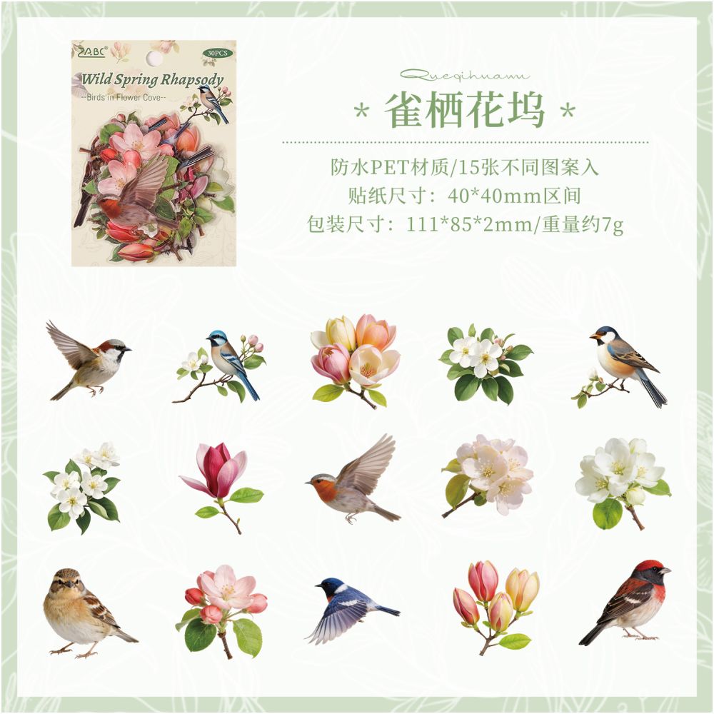 Spring Field Series PET Stickers 6 Styles 15 Sheets