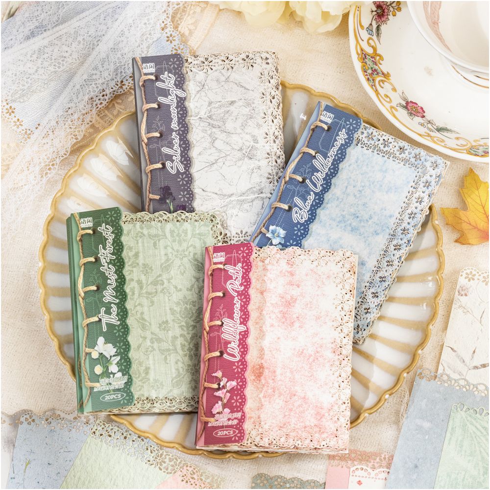 Vintage Lace Edge Hand Drawn Material Paper 7 4cm x 10cm 20 Sheets 4 Designs image 0