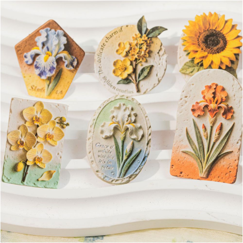 Floral Relief Series Paper Stickers 20psc 6 variants image 1
