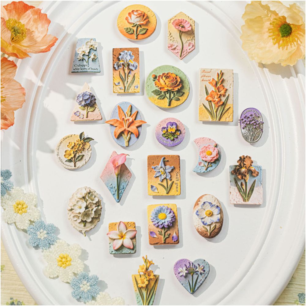 Floral Relief Series Paper Stickers 20psc 6 variants image 2
