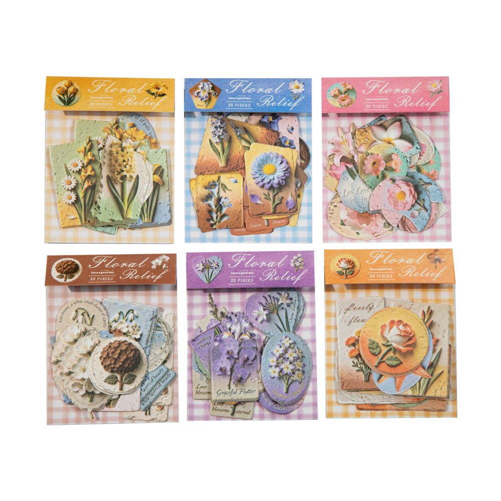 Floral Relief Series Paper Stickers 20psc 6 variants image 4
