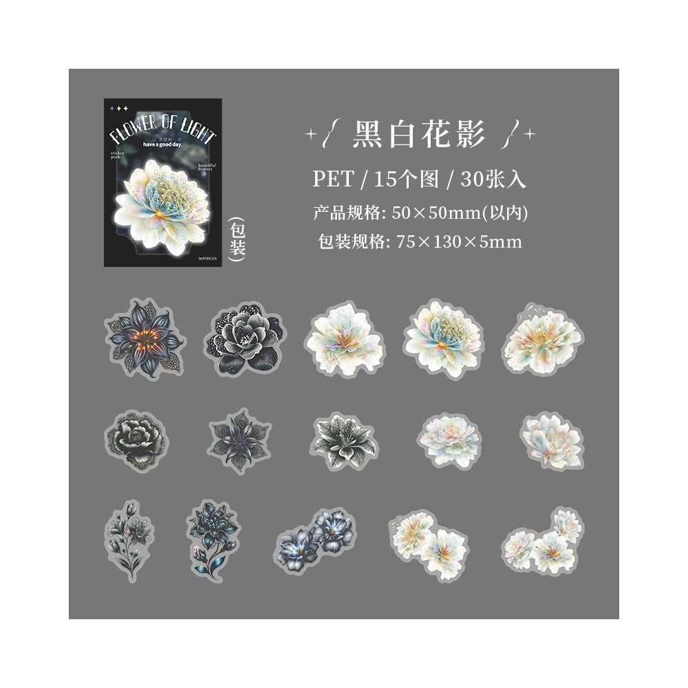 Translucent Flower Series PET Stickers 30 sheets 6 designs
