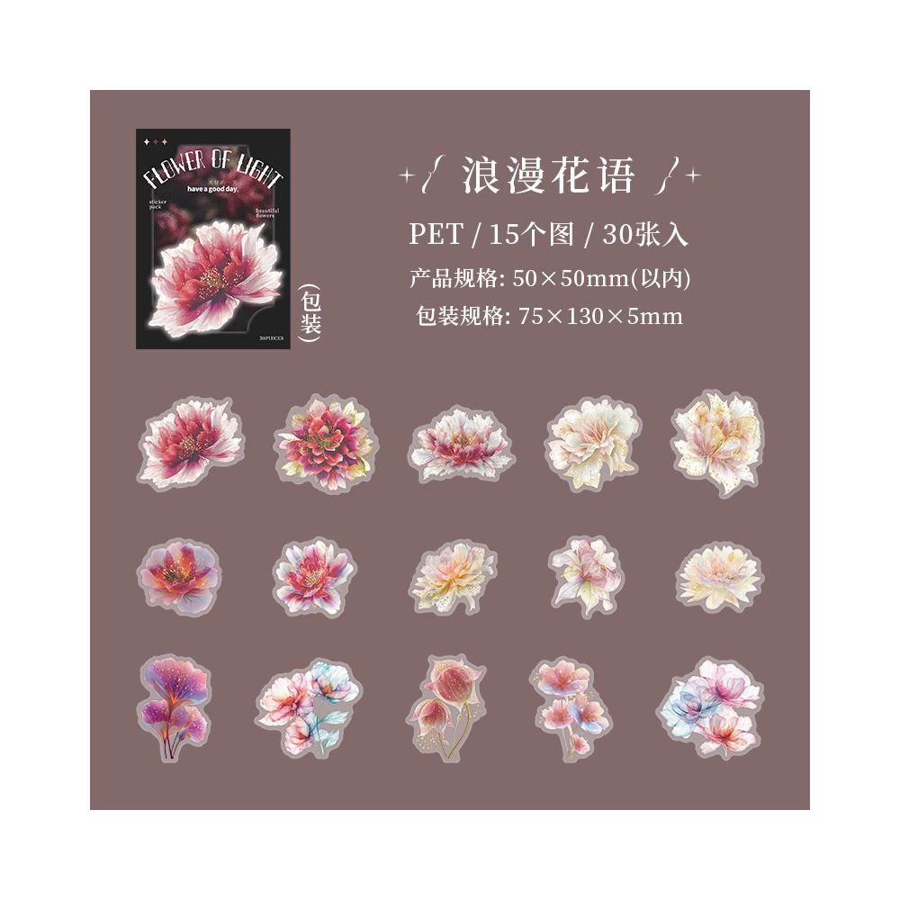 Translucent Flower Series PET Stickers 30 sheets 6 designs