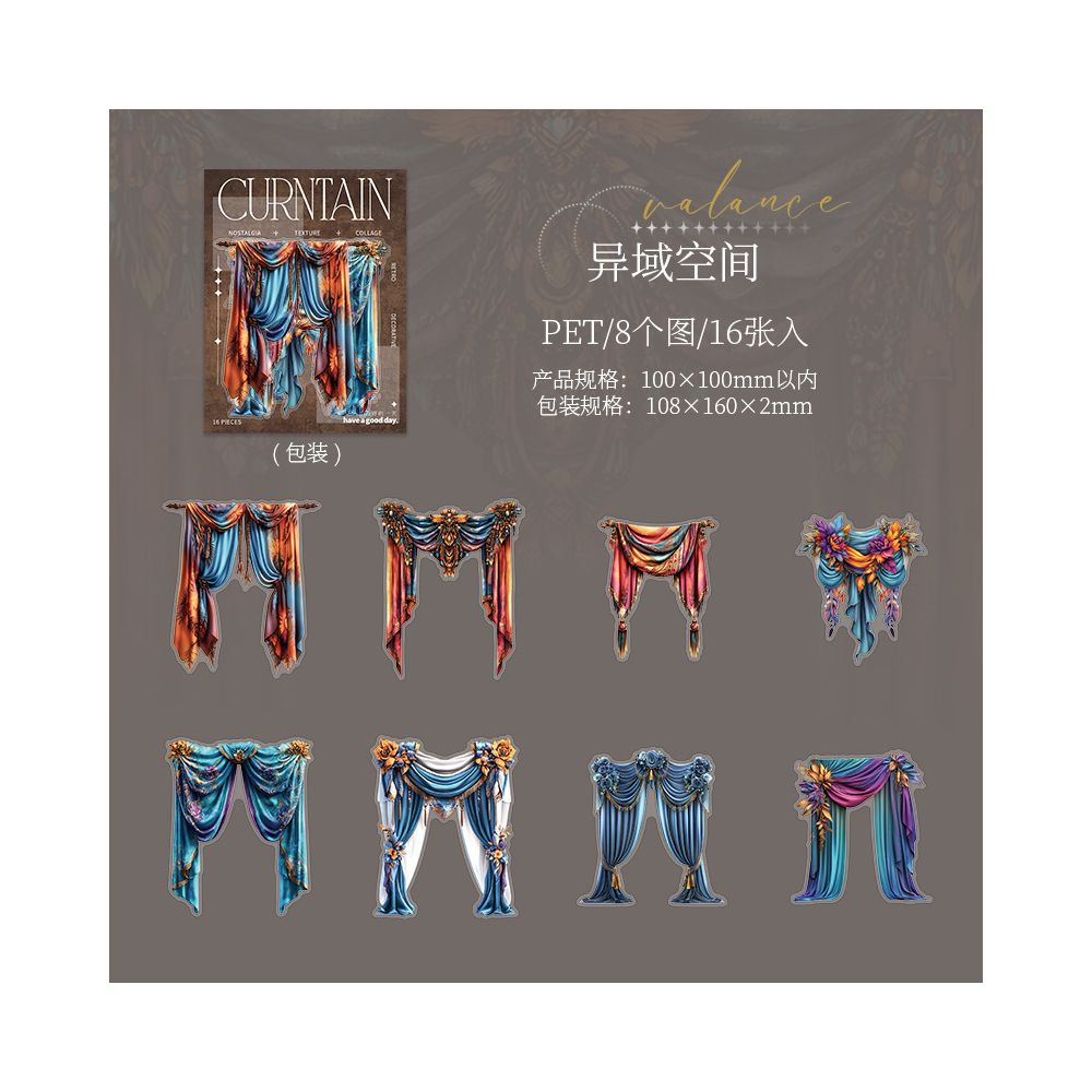 Curtain Series PET Stickers 16 sheets 4 designs