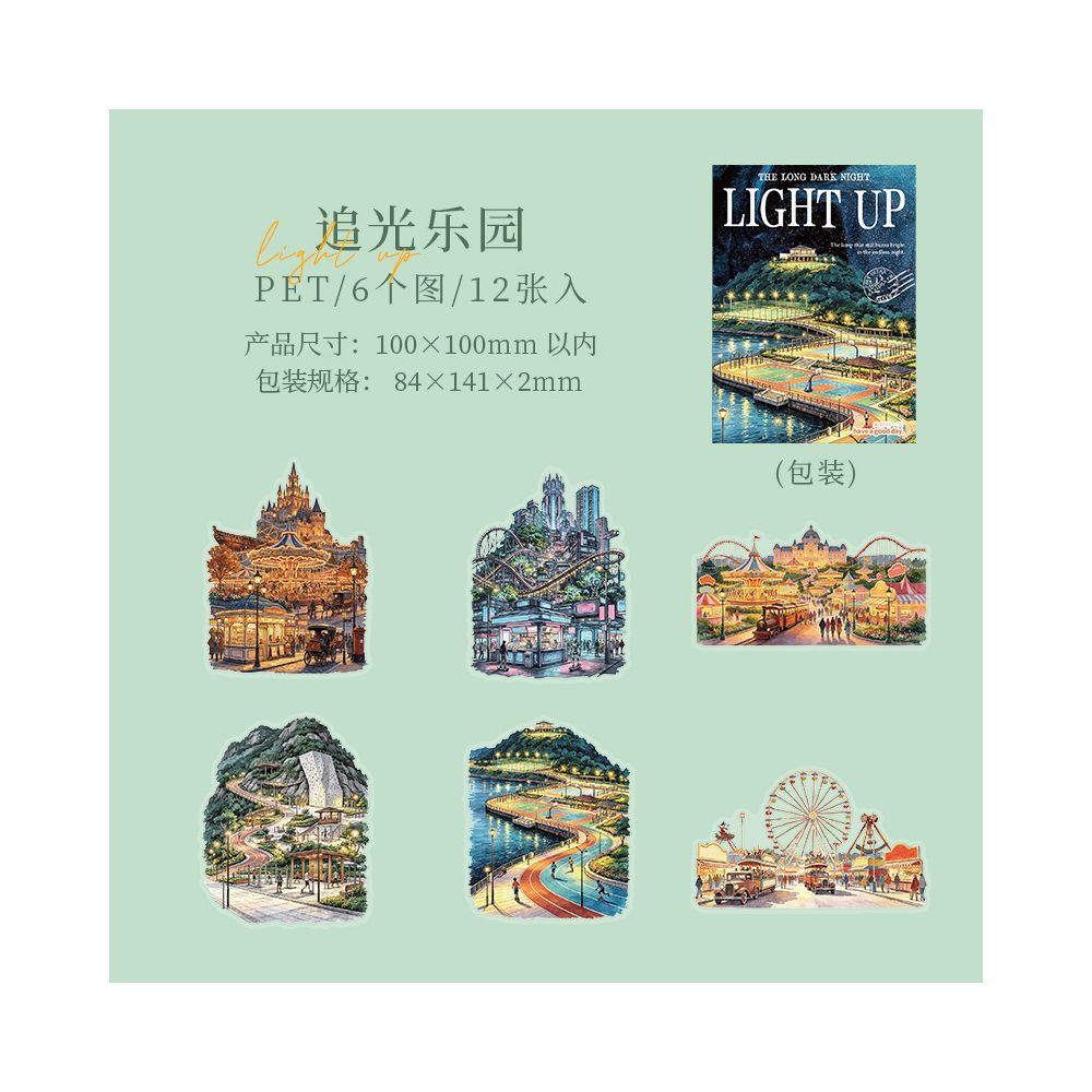 Night Scene Landscape Series PET Stickers 12 sheets 4 Styles