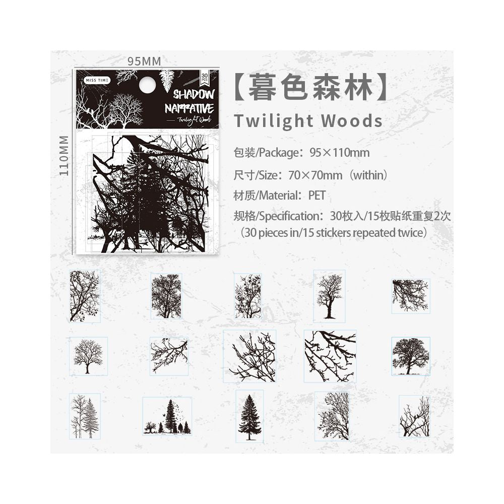 Shadow Narrative Series PET Stickers 30psc 6 Designs