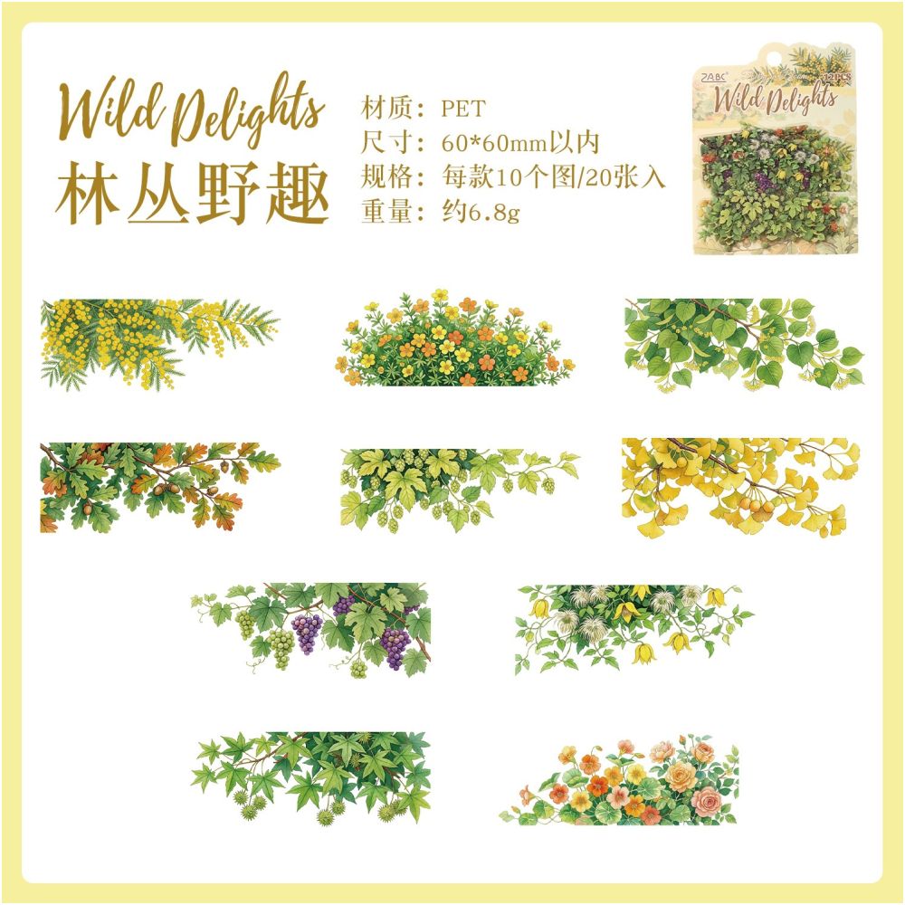 Poems of Flower Series PET Stickers 20psc 6 variants