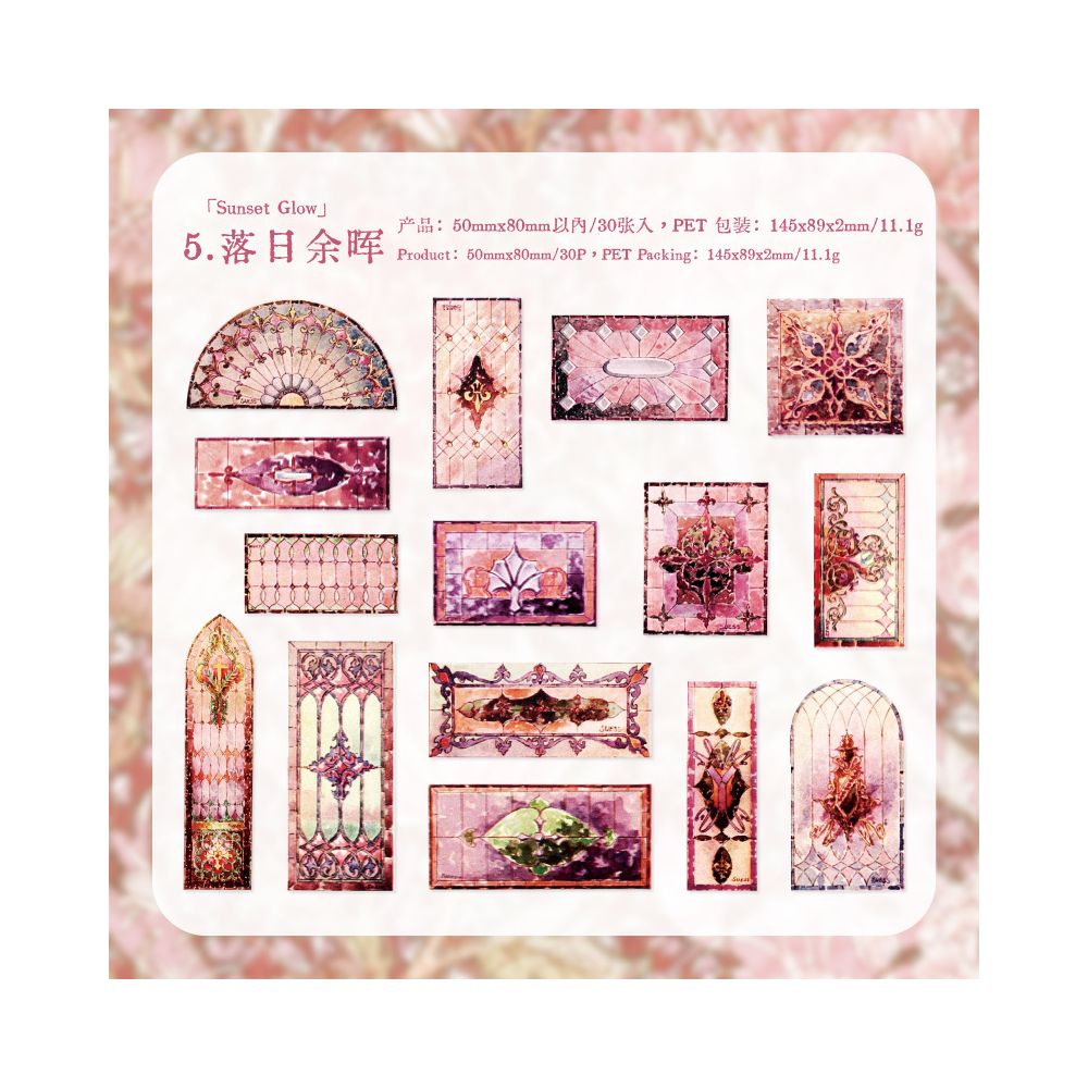 Vintage Floral Tile Series PET Stickers 30psc 6 variants
