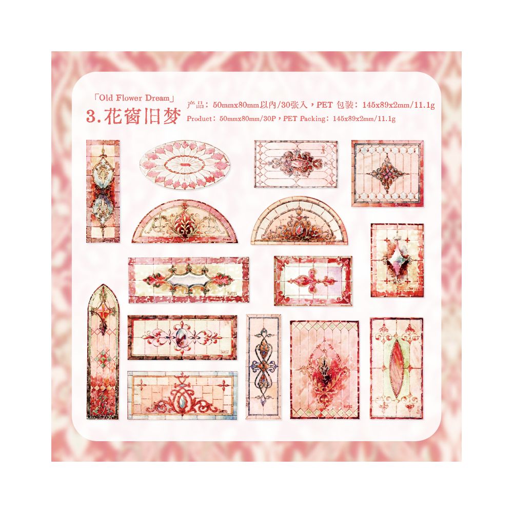 Vintage Floral Tile Series PET Stickers 30psc 6 variants