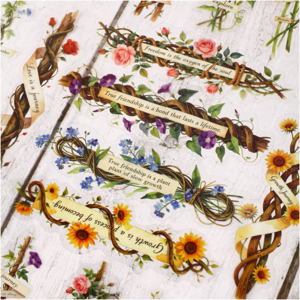 Vintage Floral Letter Series PET Stickers 20psc 6 variants image 4