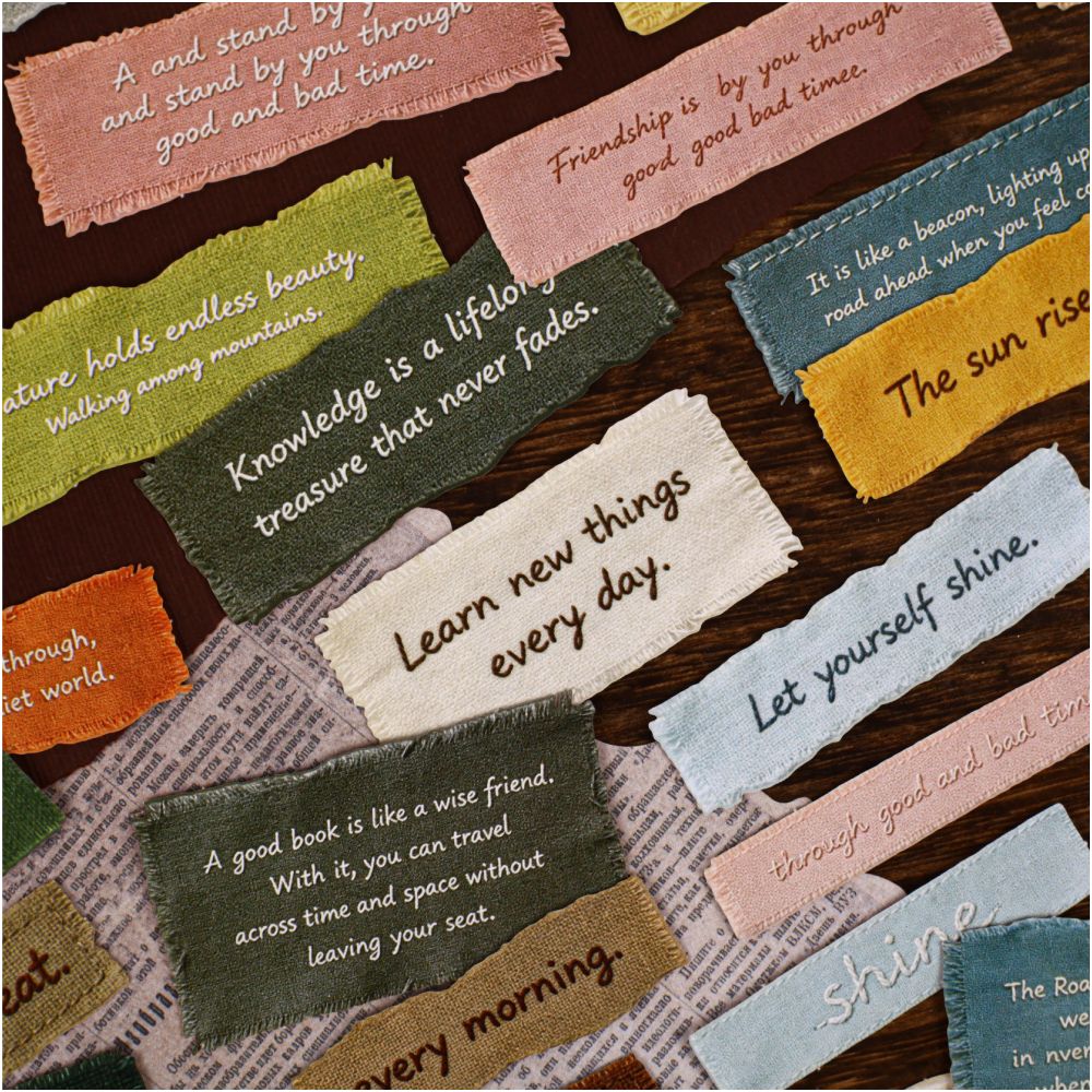 Vintage Linen Texture Lettering Paper Stickers 15psc 6 variants image 1