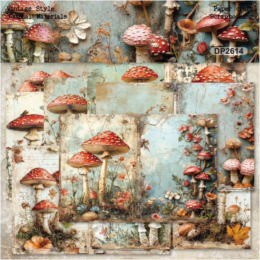 Vintage Mushrooms Background Paper 14 4cm x 21cm image 0