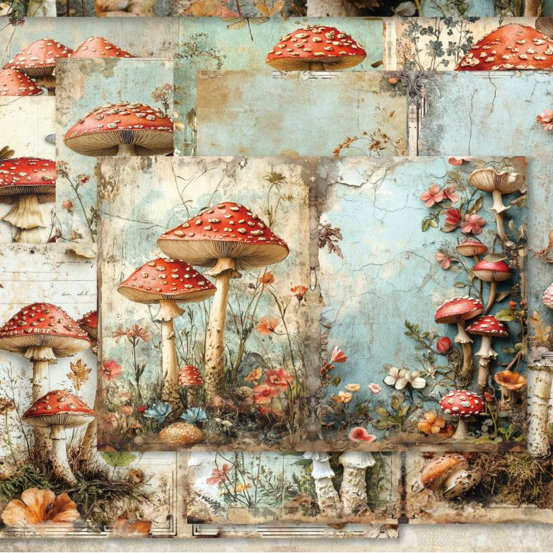 Vintage Mushrooms Background Paper 14 4cm x 21cm image 0