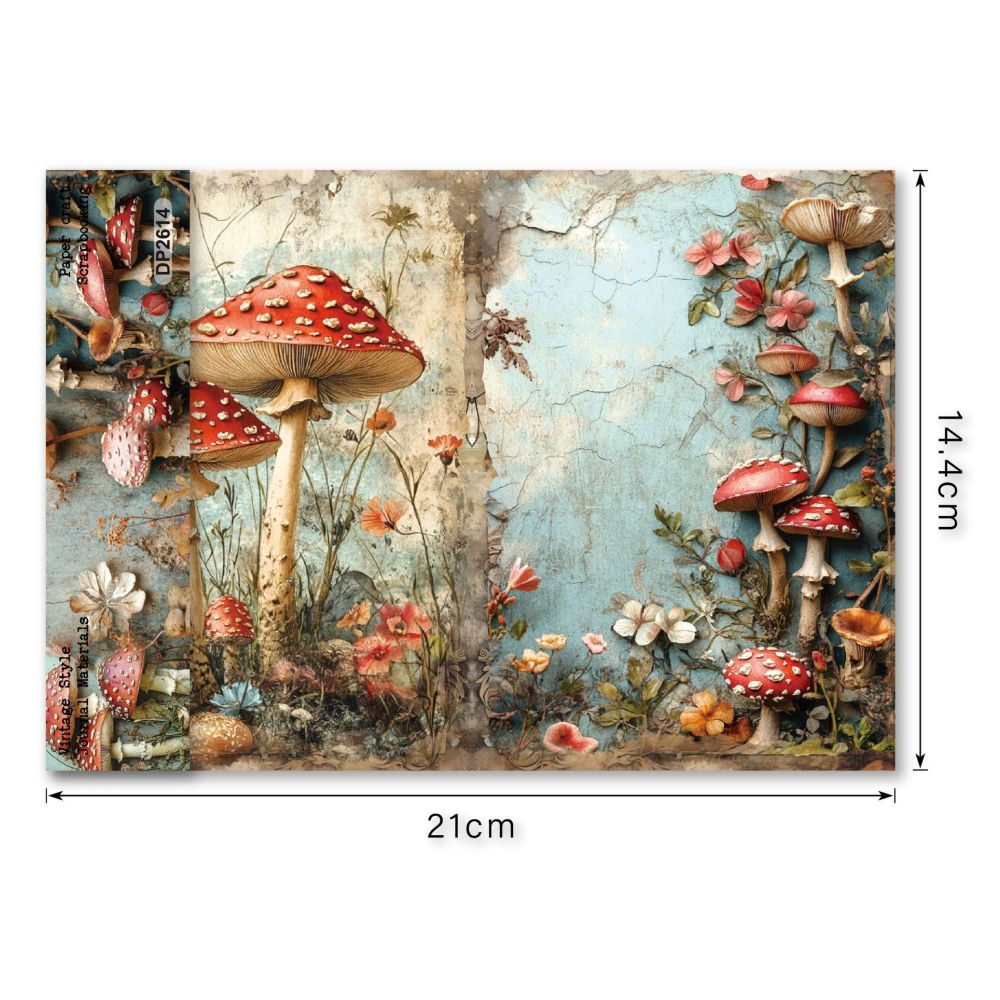 Vintage Mushrooms Background Paper 14 4cm x 21cm image 4