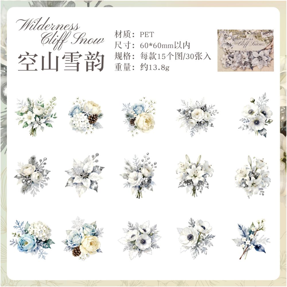 Winter Blossom Series PET Stickers 30psc 6 designs