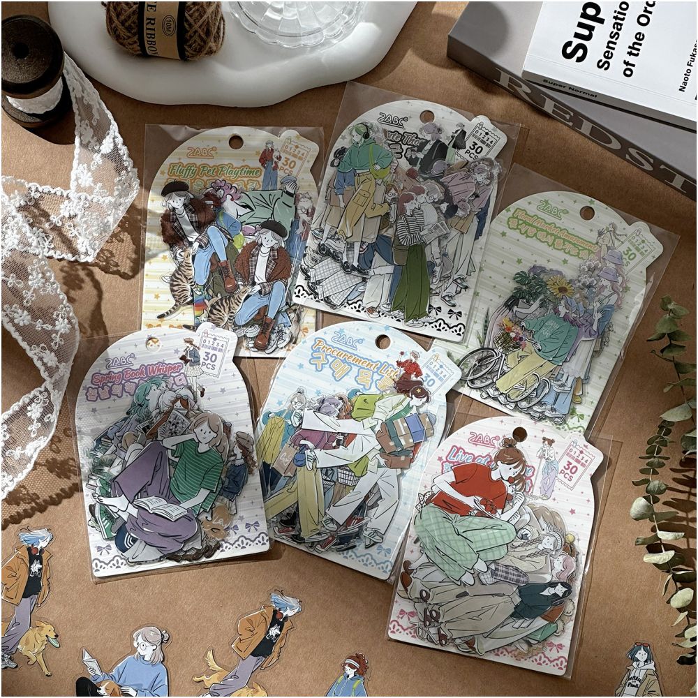 Leisurely Life Character Series PET Stickers 30psc 6 Designs image 1