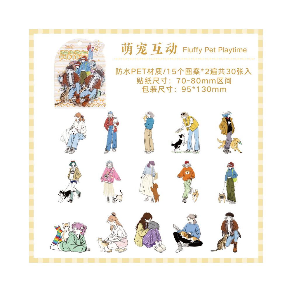 Leisurely Life Character Series PET Stickers 30psc 6 Designs