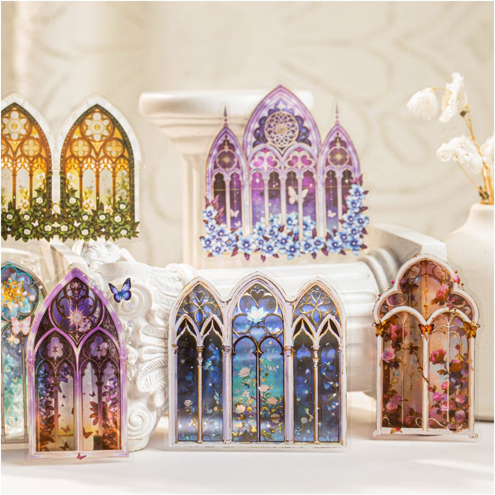 Painted Window Series PET Stickers 12psc 6 Designs image 0