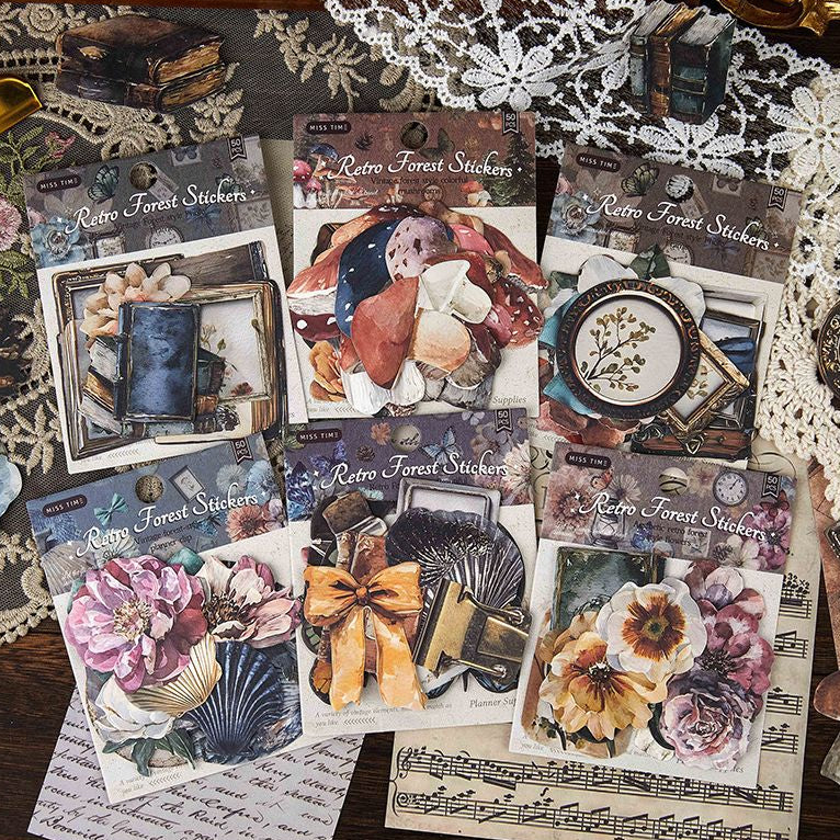 Vintage Time Capsule Paper Stickers Pack 50psc 6 Designs image 0