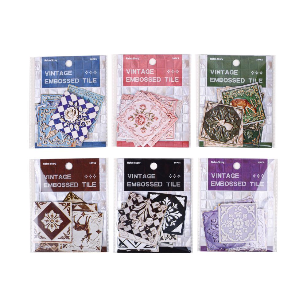Embossed Tile Series Paper Stickers 10psc 6 variants image 4
