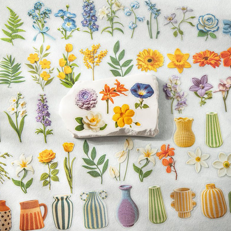 Crocheted Flower Series PET Stickers 6 Styles 30 Pcs image 2